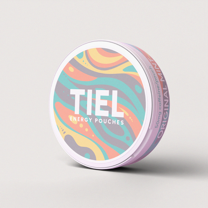 TIEL koffein snus i smaken original mint, ståendes på vit bakgrund.