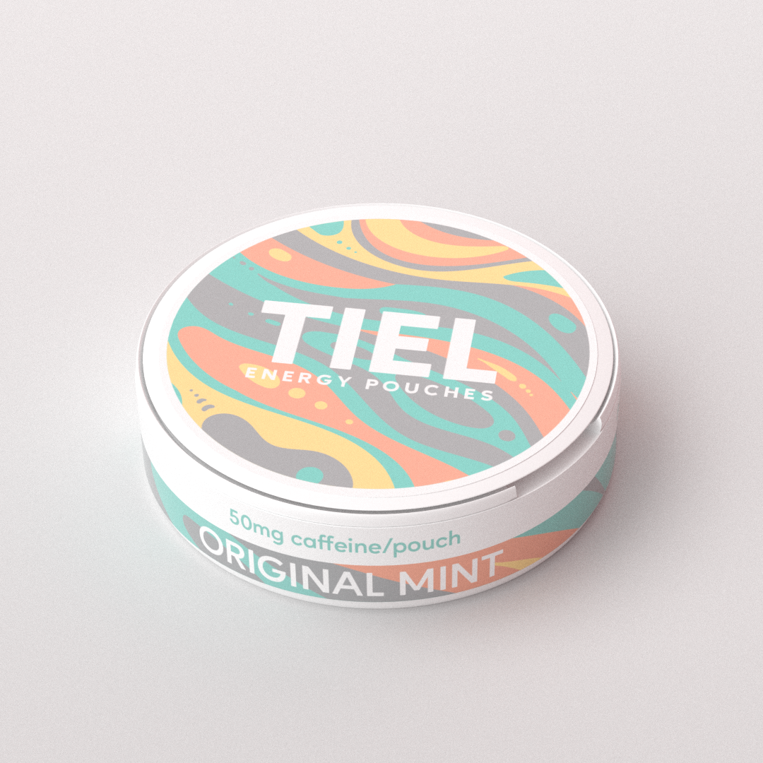 TIEL energi snus i smaken original mint, liggandes på vit bakgrund.